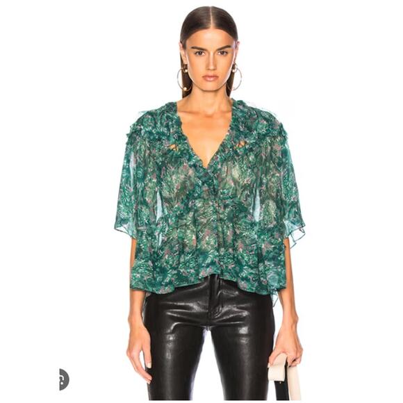 IRO Paris Date Top Blouse Size 38 Babydoll Ruffle Flutter Sleeve Semi Sheer Boho - Picture 16 of 16